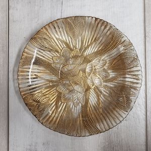 Glass Small Plate With Texture Gold and Floral Pattern Underneath